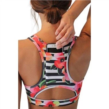 Floral Priontáil Back Pocket Spóirt Bra