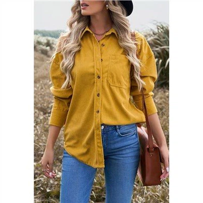 Léine póca Cnaipe Corduroy Buí